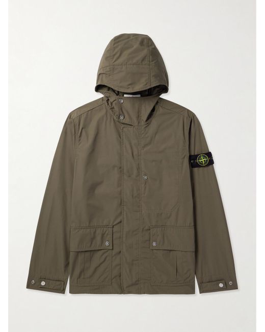 Stone Island Green Logo-Appliquéd Micro Twill Hooded Parka for men