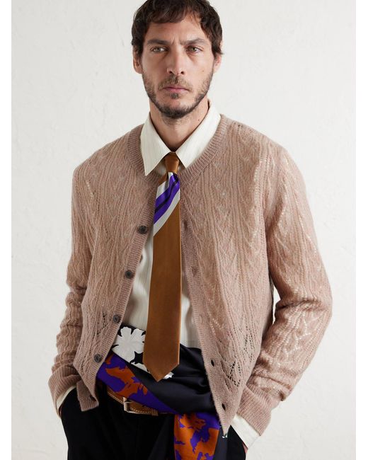 Dries Van Noten Natural 7.5Cm Striped Silk-Twill Tie for men