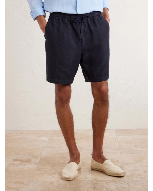 Altea Blue Samuel Straight-leg Linen Drawstring Shorts for men