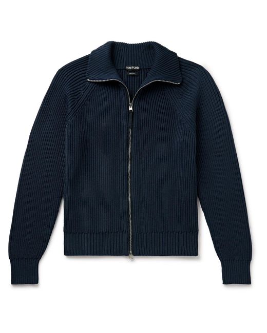 【送料&関税込】Tom Ford Ribbed Sweater Tom Ford Slim-Fit Ribbed Silk And Cotton-Blend Zip-Up