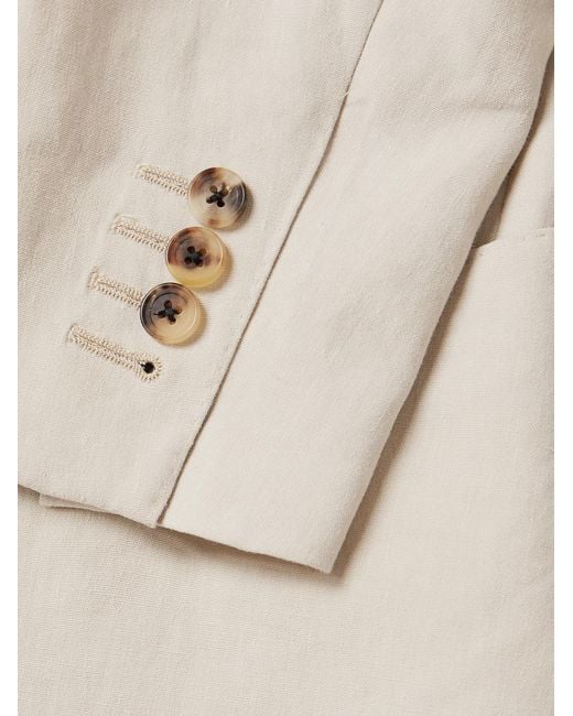 Thom Sweeney Natural Slim-Fit Unstructured Double-Breasted Linen Suit Jacket for men