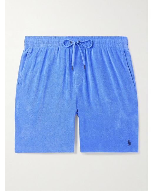 Polo Ralph Lauren Blue Straight-leg Logo-embroidered Cotton-blend Terry Drawstring Shorts for men