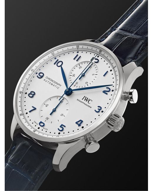 Iwc Black Portugieser Automatic Chronograph 41mm Stainless Steel And Alligator Watch for men