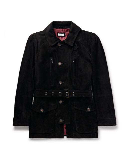 Brunello Cucinelli Black Belted Suede Field Jacket for men