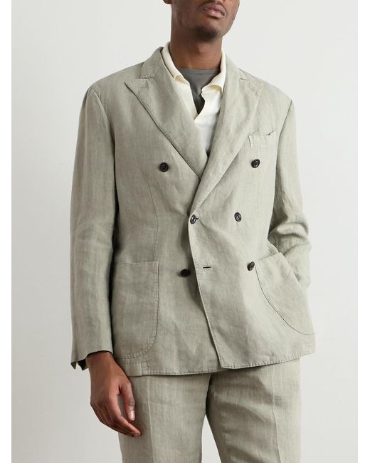 Boglioli Gray Double-Breasted Garment-Dyed Linen Suit Jacket for men