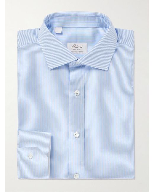 Brioni Blue Striped Cotton Shirt for men