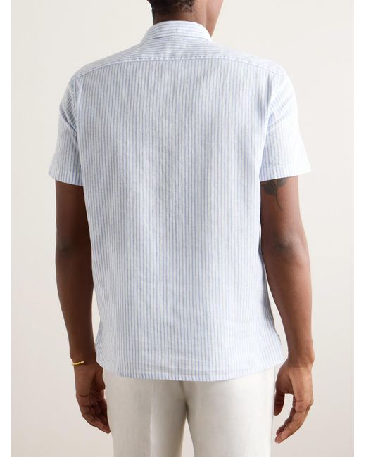 Boglioli Gestreiftes Hemd aus einer Leinen-Baumwollmischung in White für Herren