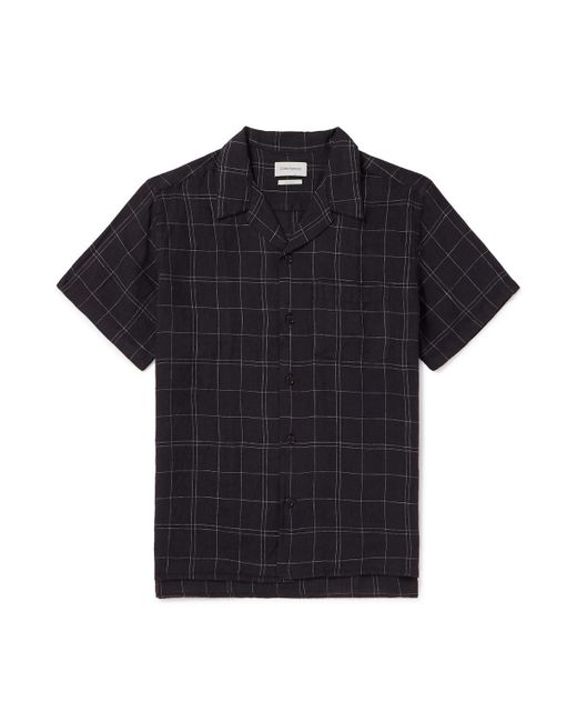 Oliver Spencer Black Camp-collar Checked Cotton And Linen-blend Shirt for men