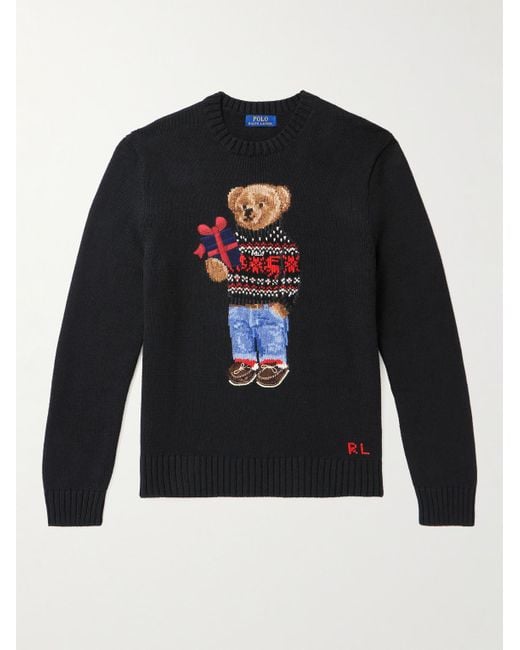 Polo Ralph Lauren Blue Polo Bear-intarsia Cotton And Cashmere-blend Jumper X for men