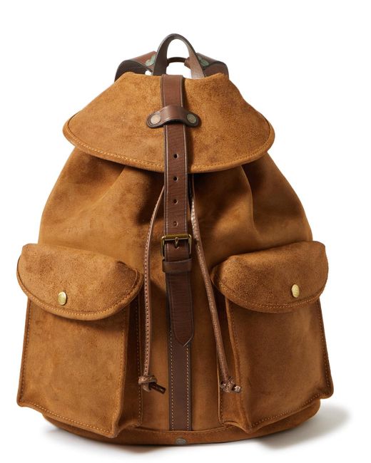 RRL Brown Leather-trimmed Roughout Suede Backpack for men
