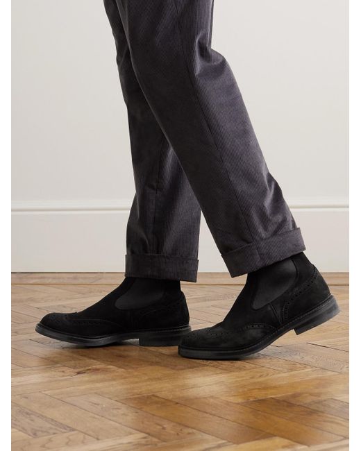 Tricker's Black Henry Nubuck Brogue Chelsea Boots for men