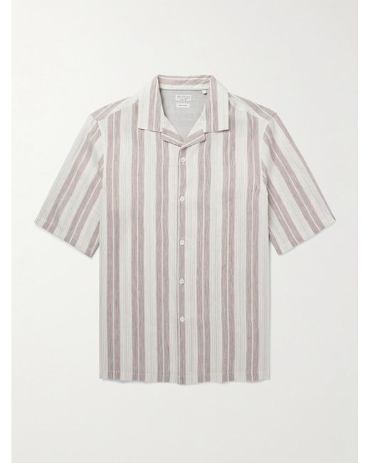 Brunello Cucinelli White Camp-collar Striped Linen And Lyocell-blend Shirt for men
