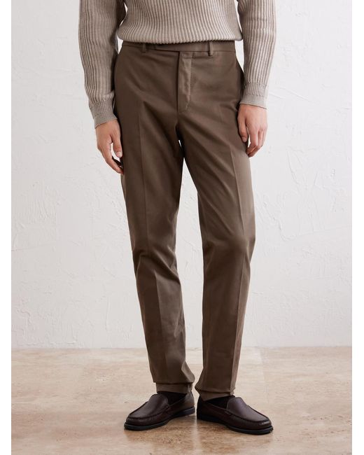 Slowear Brown Straight-Leg Stretch-Cotton Gabardine Trousers for men