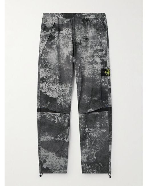 Stone Island Gray Straight-leg Logo-appliquéd Camouflage-print Shell Trousers for men