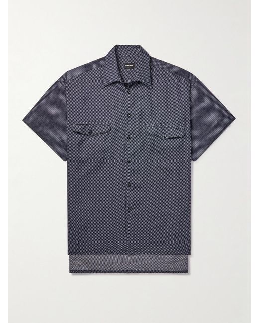 Giorgio Armani Blue Printed Lyocell And Silk-Blend Shirt for men