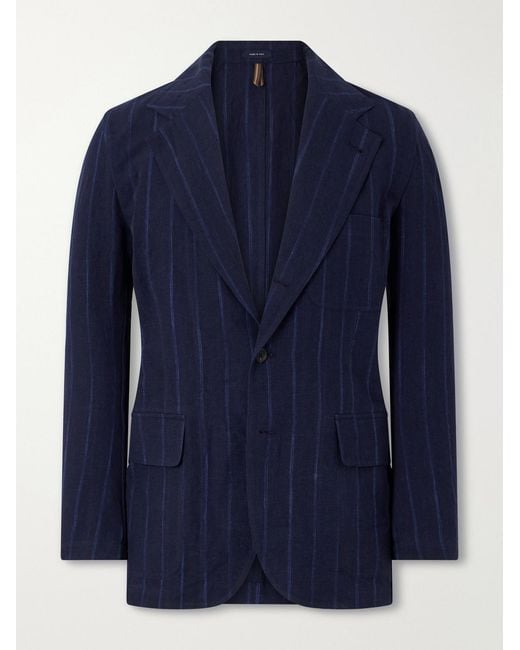 Drake's Blue Games Pinstriped Linen And Cotton-blend Suit Jacket for men