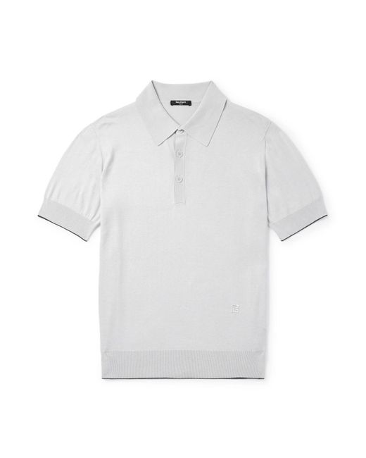 Balmain White Logo-Embroidered Silk-Blend Polo Shirt for men