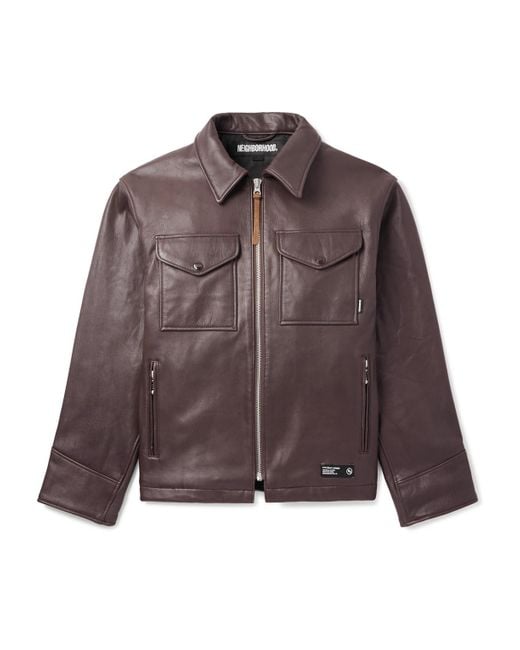 Neighborhood Pm Leather Jacket in Brown for Men | Lyst