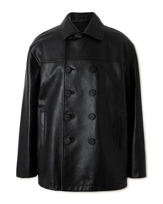 Givenchy Black Leather Peacoat for men