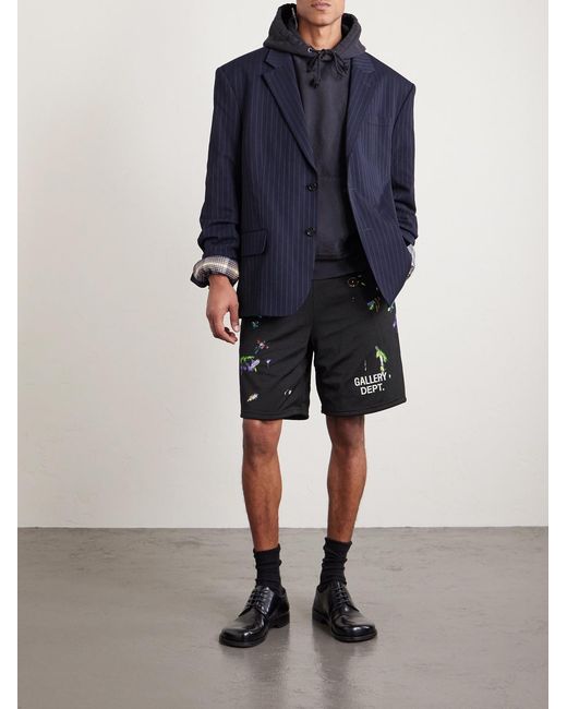 GALLERY DEPT. Black Studio Gym Straight-Leg Paint-Splattered Mesh Shorts for men