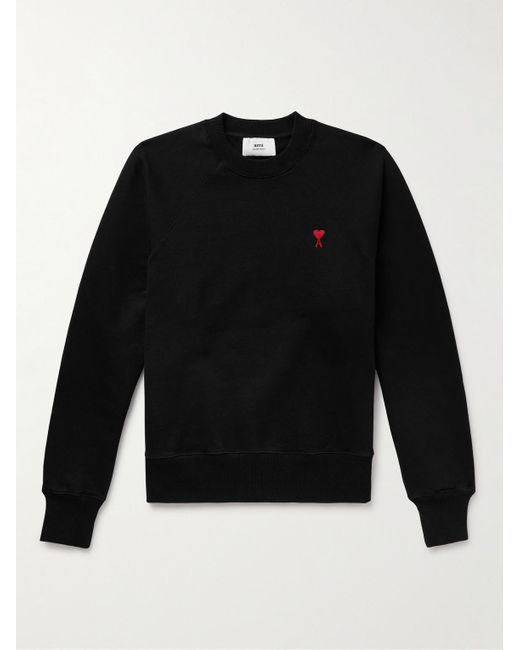 AMI Black Logo-embroidered Cotton-blend Jersey Sweatshirt for men