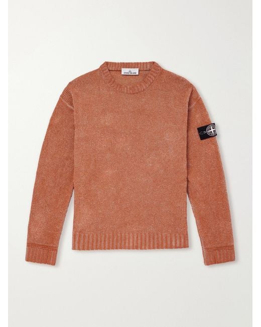 Stone Island Orange Cotton-Chenille Mock-Neck Sweater for men