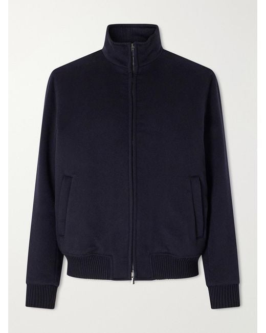 Thom Sweeney Blue Wool And Cashmere-Blend Flannel Bomber Jacket for men