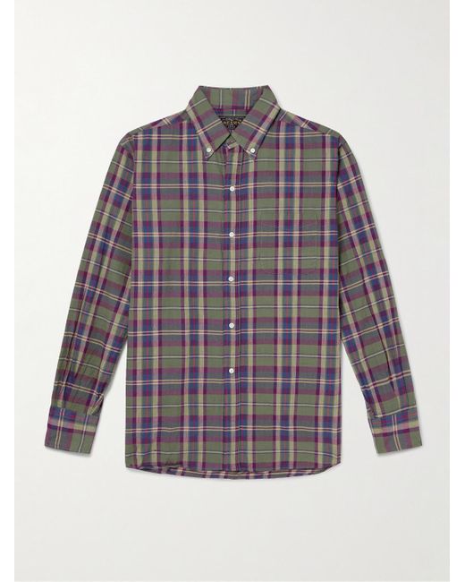 Beams Plus Purple Button-down Collar Checked Cotton-madras Shirt for men
