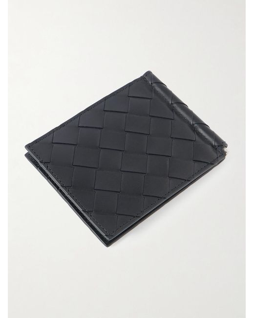 Bottega Veneta Black Intrecciato Leather Billfold Wallet With Money Clip for men