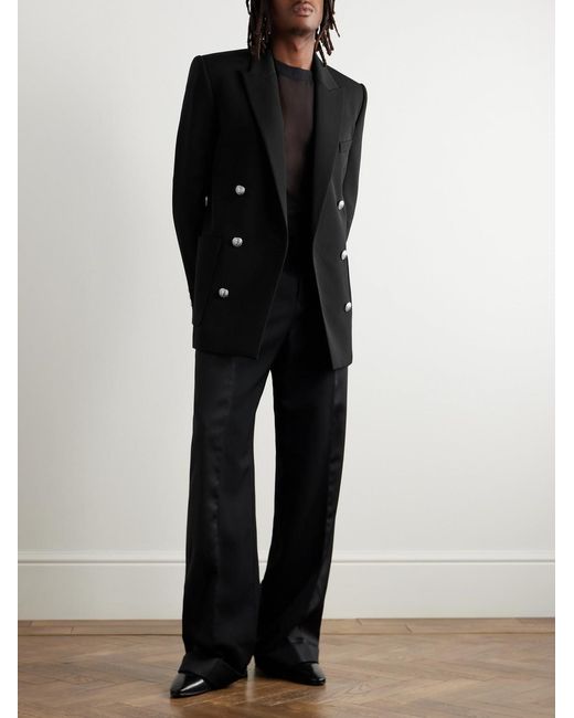 Balmain Black Slim-Fit Double-Breasted Wool Blazer for men
