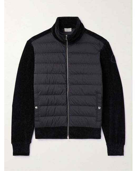 Moncler Black Ribbed Cotton-blend Chenille And Quilted Shell Down Zip-up Cardigan for men