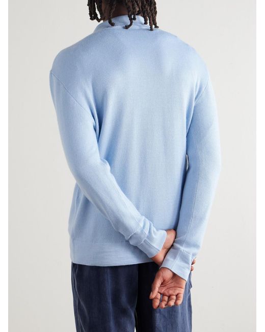 Umit Benan Blue Sunset Slim-Fit Cashmere And Silk-Blend Polo Shirt for men