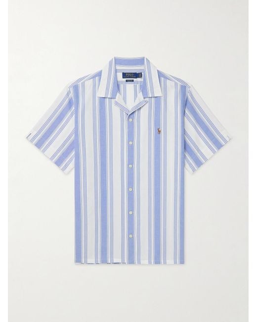 Camicia in cotone Oxford a righe con logo ricamato e colletto convertibile di Polo Ralph Lauren in Blue da Uomo