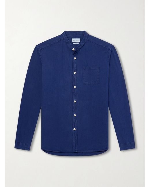 Oliver Spencer Blue Kildale Grandad-Collar Cotton Shirt for men