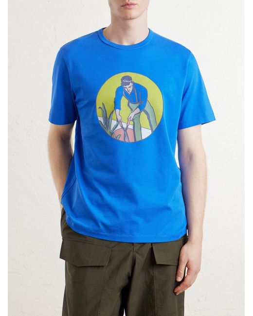 J.W. Anderson Blue Gardener Logo-Embroidered Printed Cotton-Jersey T-Shirt for men