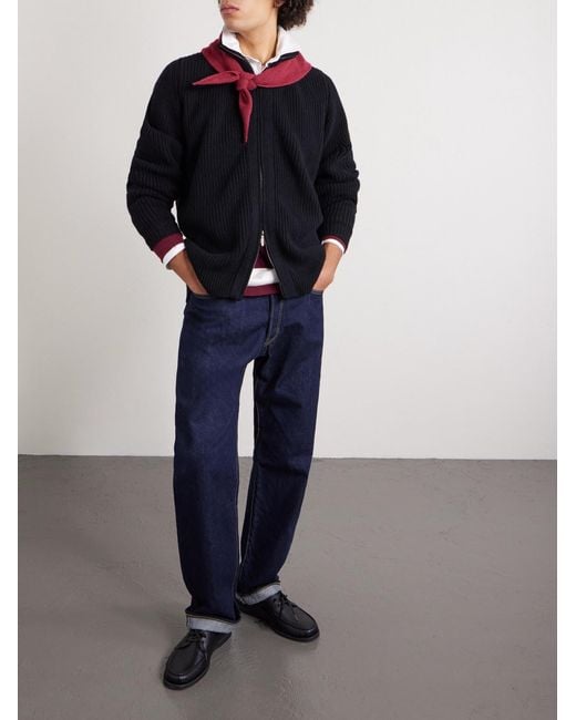 William Lockie Black Zack Ribbed Cashmere Cardigan for men