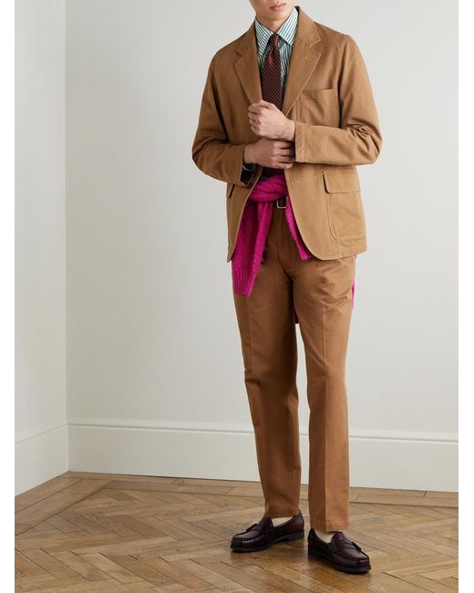 Drake's Natural Him Games Tapered Pleated Cotton-Twill Trousers for men