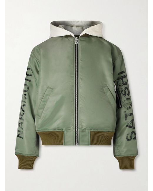 Satoshi Nakamoto Green Abandoned Theme Park Printed Shell Bomber Jacket for men