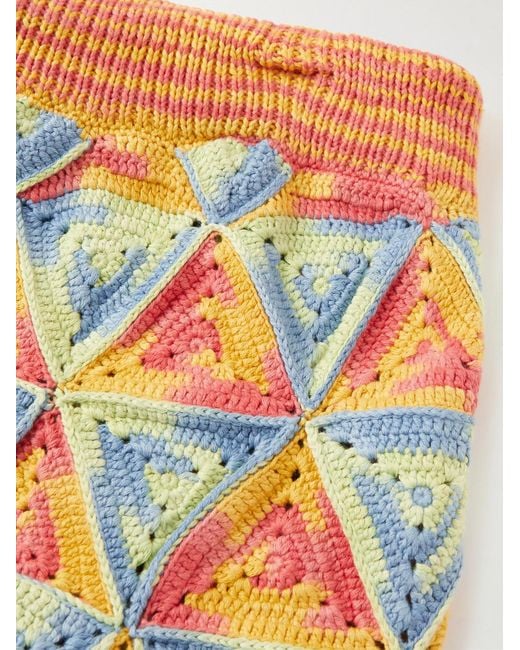 The Elder Statesman Orange Solar Straight-Leg Crocheted Cotton Drawstring Shorts for men