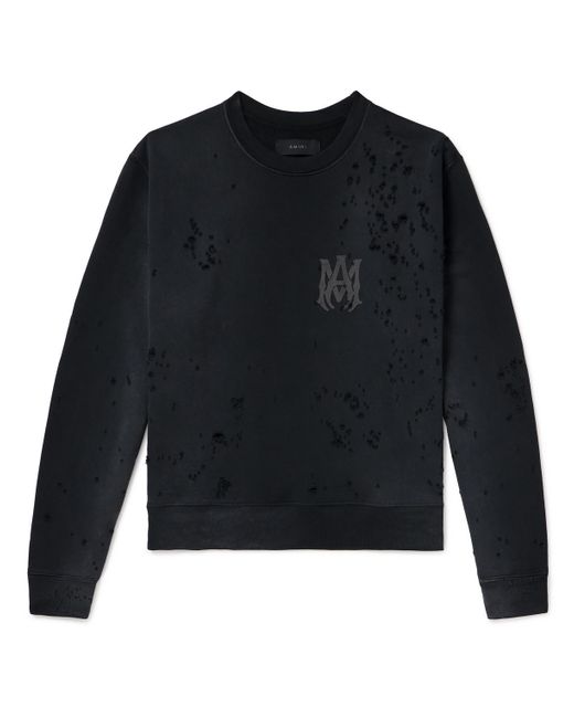 Amiri Blue Shotgun Logo-print Distressed Cotton-jersey Sweatshirt for men