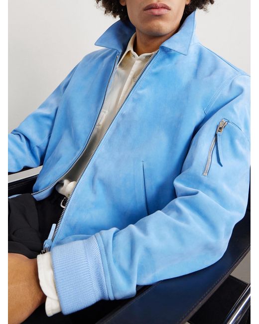 Tom Ford Blue Suede Bomber Jacket for men