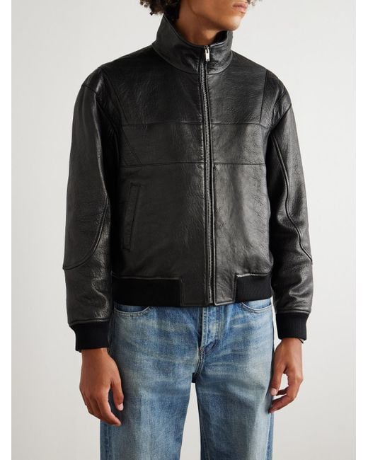 Saint Laurent Black Teddy Panelled Full-grain Leather Blouson Jacket for men