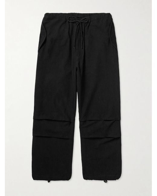 STORY mfg. Black Paco Wide-leg Embroidered Slub Organic Cotton Trousers for men