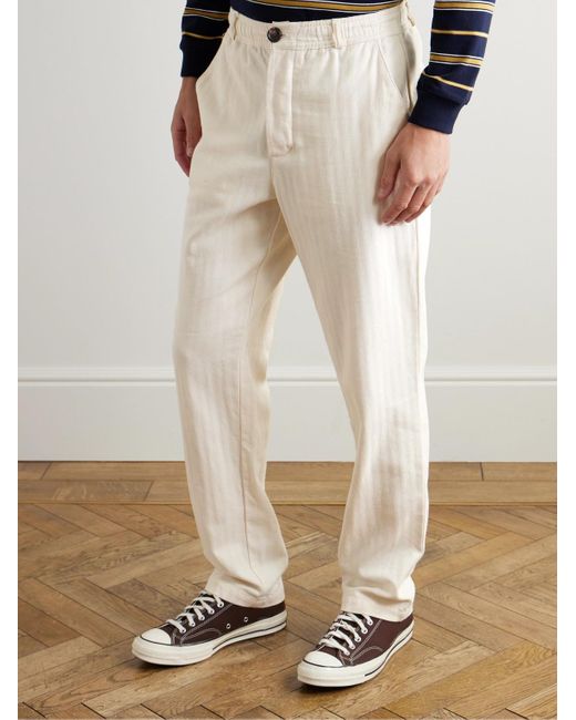 Oliver Spencer Natural Slim-fit Straight-leg Herringbone Cotton Trousers for men