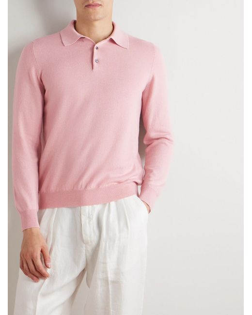 Fedeli Pink Sportsman Slim-Fit Cashmere Polo Shirt for men