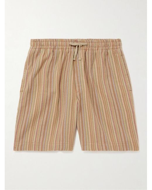 YMC Natural Jay Straight-leg Striped Cotton-jacquard Drawstring Shorts for men