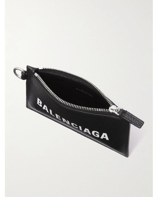 Balenciaga Black Logo-Print Full-Grain Leather Cardholder With Lanyard for men