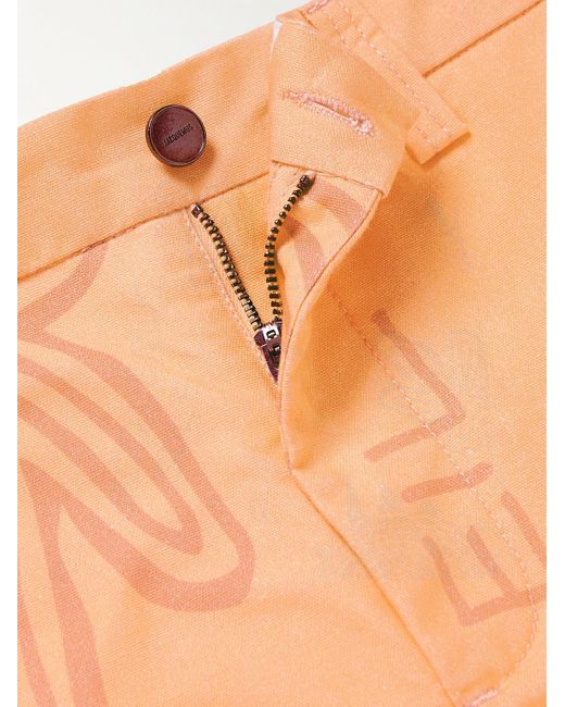 Jacquemus Orange Logo-Print Straight-Leg Cotton-Canvas Shorts for men