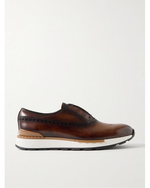 Berluti Brown Fast Track Venezia Leather Sneakers for men