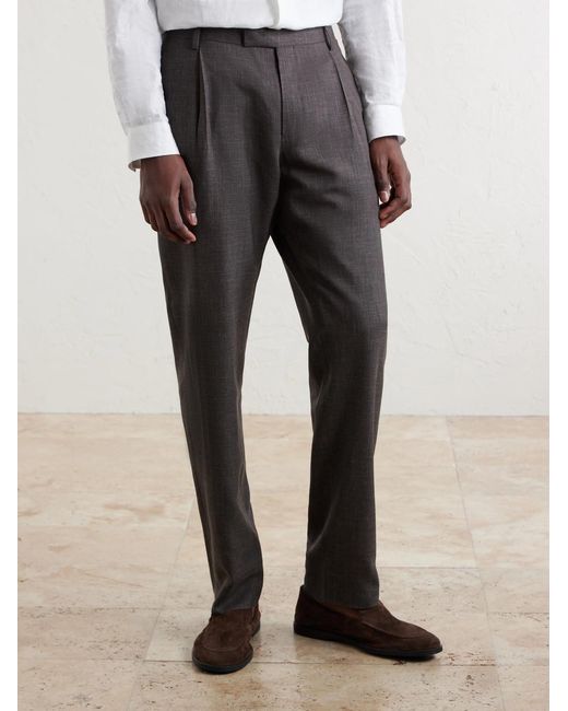 Mr P. Gray Straight-Leg Pleated Wool, Silk And Linen-Blend Suit Trousers for men